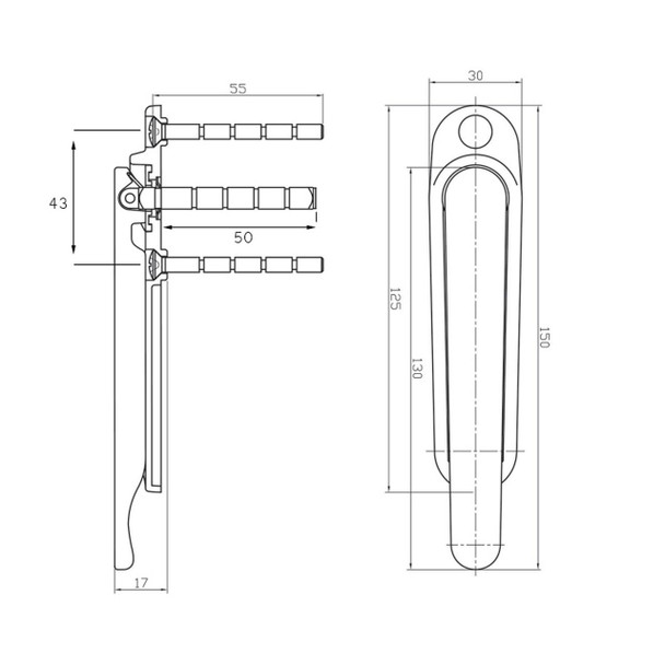 Clearline Bi Fold Flat Slim Door Handle 43mm Fixings