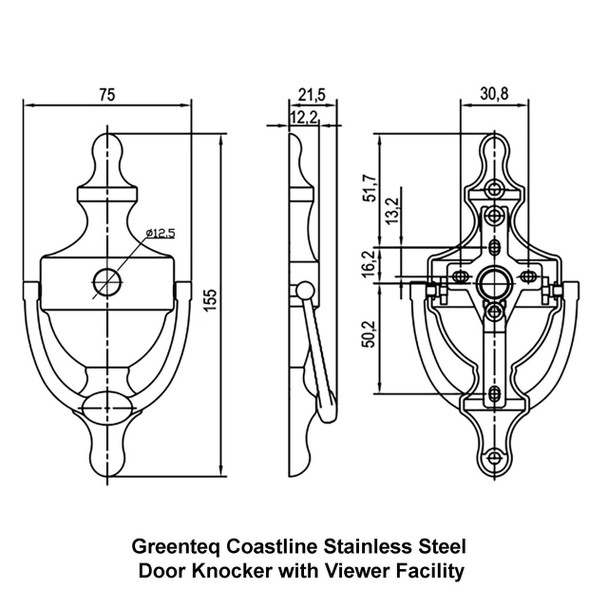 GreenteQ Greenteq Coastline Victorian Urn Stainless Steel Spy Hole Door Knocker