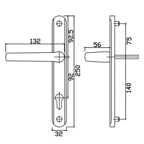 GreenteQ Greenteq Alpha 25 UPVC Door Handle Pair 92mm PZ 215mm Fixings