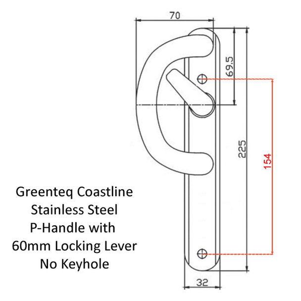 GreenteQ Inline Patio Door Handle Lever Only Coastline