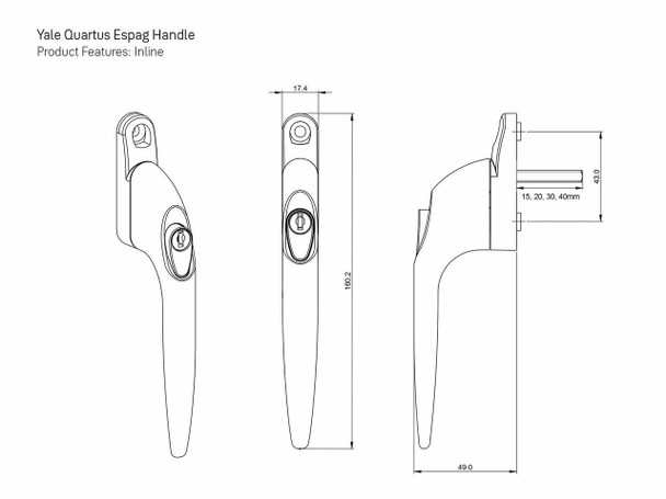 Yale Quartus Inline Espag Window Handle