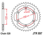JT Steel Rear Sprocket 44 Tooth (JTR897.44)