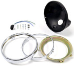 Emgo 7'' Side Mount Adjustable Black Headlight Shell w/Chrome Rings (66-65010)