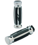 Pro-One Billet Chrome/Black Straight Rubber Handlebar Grips (490000)