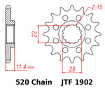 JT Front Sprocket | 15 Tooth | 520 | Steel | Rubber Cushioned (JTF1902.15RB)
