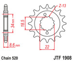 JT Steel Front Countershaft Sprocket 520 15 tooth (JTF1908.15)