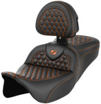 Saddlemen Roadsofa Seat w/Backrest & Orange Honeycomb Stitch (808-07B-189B3)