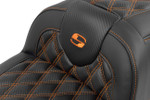Saddlemen Roadsofa Carbon Lattice Orange Stitch Seat w/ Backrest (823-07-206B3)