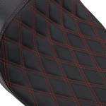 Drag Specialties Predator 2-Up Seat | Double Diamond w/Red Stitch (0801-1272)