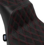 Drag Specialties Perf. Predator 2-Up Seat | Double Diamond w/Red (0802-1643)