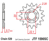 JT Front Sprocket | 13 Tooth | 520 | Self Cleaning | Lightweight (JTF1590.13SC)