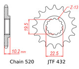 JT Front Sprocket | 13 Tooth | 520 | Self Cleaning | Lightweight (JTF432.13SC)