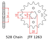 JT Front Sprocket | 16 Tooth | 528 | Steel (JTF1263.16)
