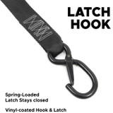 Powertye 1.5" Black/Orange Tie-Downs w/Safety-Latch Hooks & Soft-Tye (29629-S)
