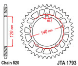 JT Racelite Aluminum Black Rear Sprocket 44 Tooth (JTA1793.44BLK)