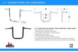 LA Choppers 1.5" Grande Prime Ape Black Handlebar w/12" End Rise (LA-7354-12B)