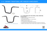 LA Choppers 1.5" Grande Trad Ape Hanger Black Handlebar w/16" Rise (LA-7314-16B)