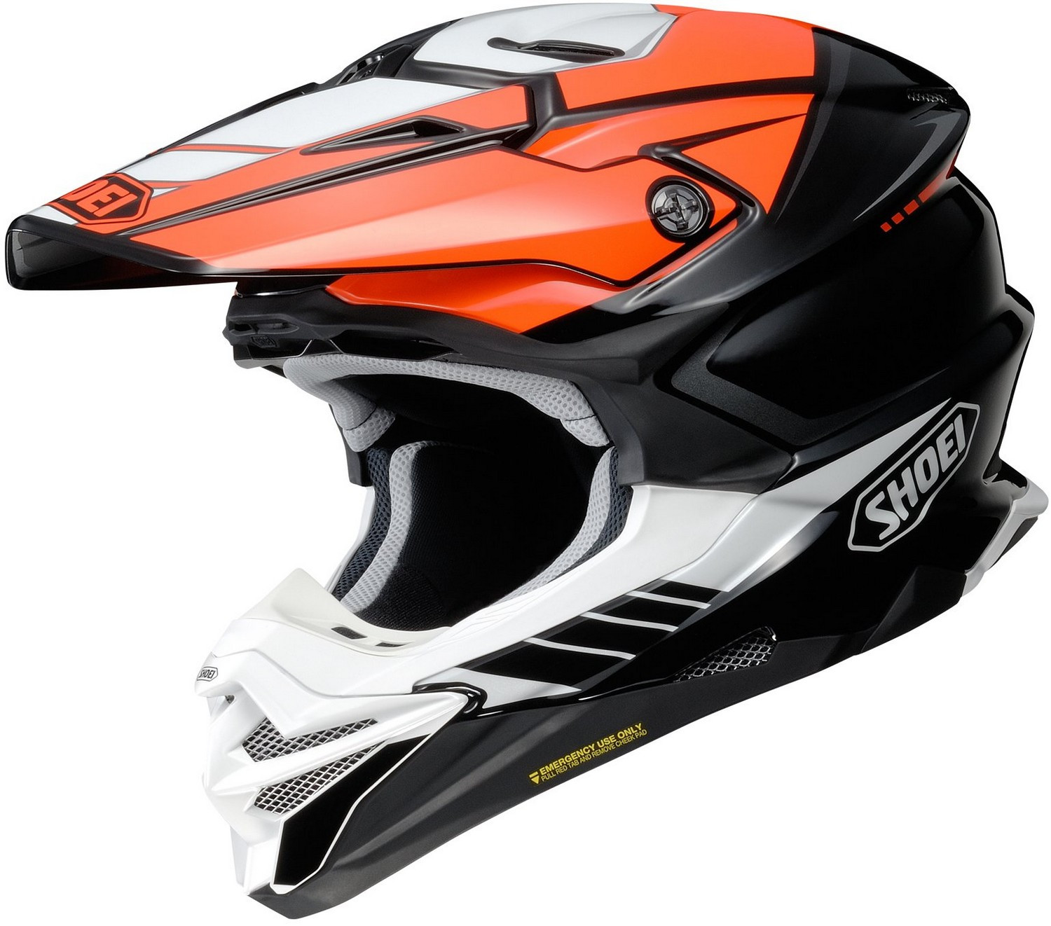 helmet shoei mx VFX-EVO Faithful 2 through ventilation * Removable cheeks pads available in optional sizes to personalize rider fitment * Motion Energy Distribution System (M.E.D.S.)  VFX-WR 06 Sparkle Graphic
