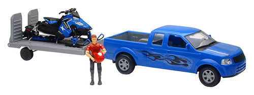 NewRay 1:18 Scale Pick Up with Trailer & Polaris Switchback Blue Snowmobile