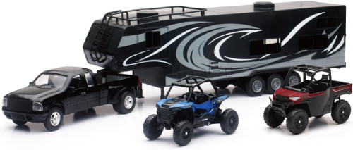 NewRay Dually Truck w/ Toy Hauler & RZR XP Turbo/Ranger XP1000 1/18 Scale Set