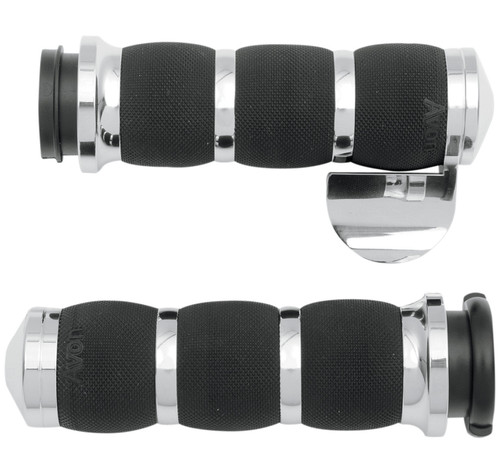Avon Chrome/Black Air Cush Fly by Wire Grips w/Throttle Boss (AIR-90-CH-FLY-B)