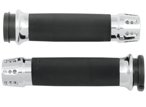 Avon Gatlin Throttle by Wire Chrome/Black Handlebar Grips (CC-85-CH-FL-GAT)