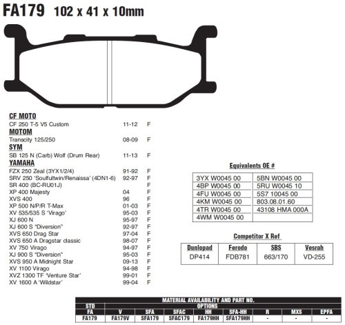 EBC Semi Sintered V Brake Pads (FA179V)