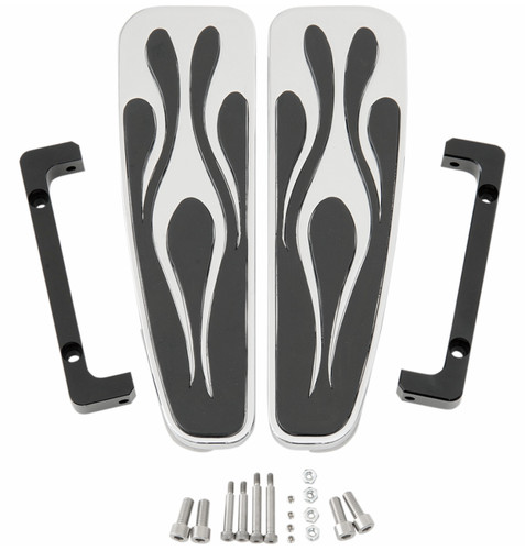 LA Choppers Longboard Eferno Chrome/Black Driver Floorboards (LA-7092-03)