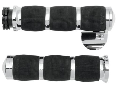 Avon Air Cushion 1" Chrome/Black Grips w/Throttle Boss (MT-AIR-90-CH-B)