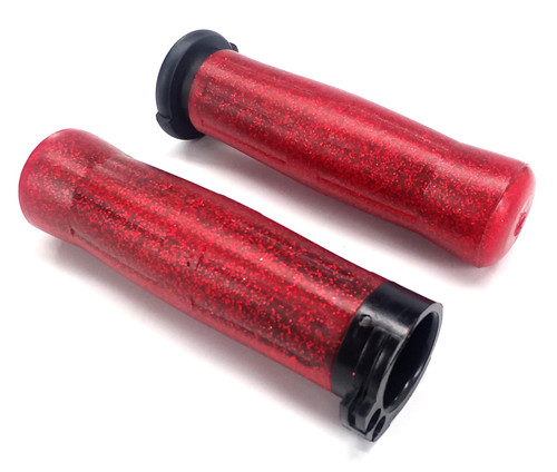 Avon Old School 1" Push-Pull Cable Red Sparkle Rubber Grips (OLD-69-S-RED)