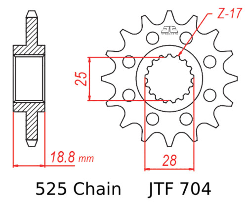 JT Front Sprocket | 16 Tooth | 525 | Steel | Lightweight (JTF704.16)