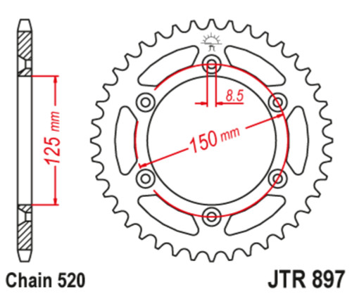 JT Steel Rear Sprocket 44 Tooth (JTR897.44)