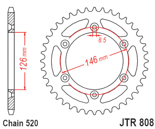 JT Steel Rear Sprocket | 47 Tooth | 520 | Self Cleaning (JTR808.47SC)
