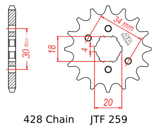 JT Front Sprocket | 16 Tooth | 428 | Steel (JTF259.16)