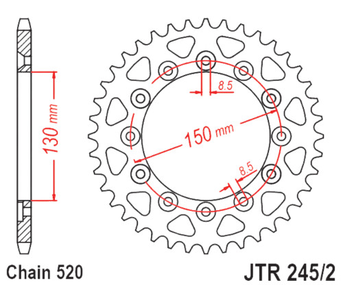 JT Steel Rear Sprocket - 47 Tooth - 520 (JTR245/2.47)