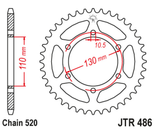 JT Steel Rear Sprocket | 42 Tooth | 520 | Black (JTR486.42)
