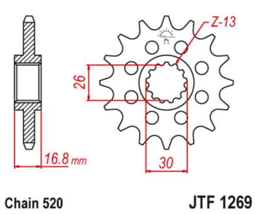 JT Front Sprocket | 16 Tooth | 520 | Steel | Lightweight (JTF1269.16)