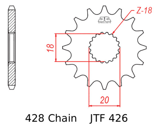 JT Front Sprocket | 14 Tooth | 428 | Steel (JTF426.14)