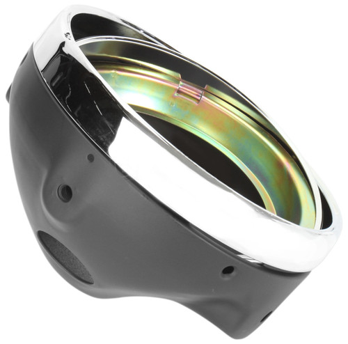 Emgo 7'' Side Mount Adjustable Black Headlight Shell w/Chrome Rings (66-65010)