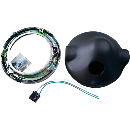 Emgo 7'' Side Mount Adjustable Black Headlight Shell w/Chrome Rings (66-65010)