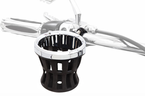 Ciro Chrome/Black Drink Holder w/Black 7/8" & 1" Handlebar Mount (50413)