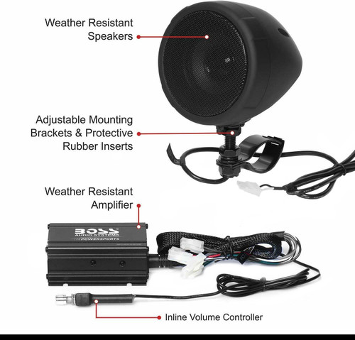 Boss 600 Watt Bluetooth Black Motorcycle Sound System (MCBK420B)