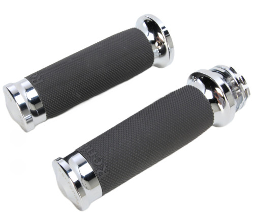 Performance Machine Chrome/Black Renthal Contour Motorcycle Grips (0063-2007-CH)