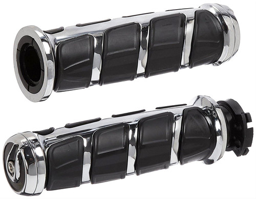 Kuryakyn Kinetic Chrome/Black Rubber Cable-Style Handlebar Grips (6375)