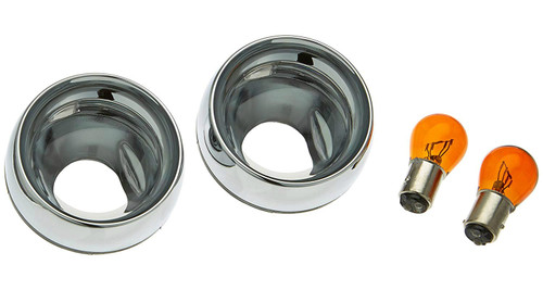 Kuryakyn Deep Dish Signal Bezels Chrome w/Smoke Lens & Amber Bulbs Front (2270)
