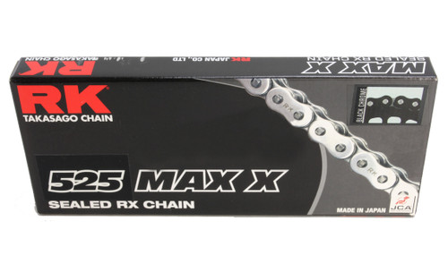 RK 525 Max-X O-Ring Chain - Black/Chrome - 150 Links (525MAXX-150-BC)