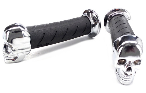 Pro Grip Skull Cruiser Chrome/Black Grips for 1" Handlebars (PA0862HDSKCR)