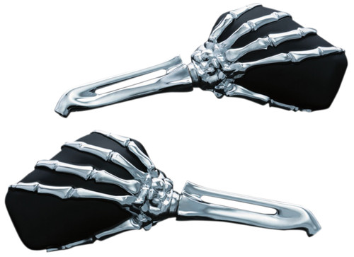 Kuryakyn Skeleton Hand Mirrors w/Chrome Stems & Black Heads (1759)