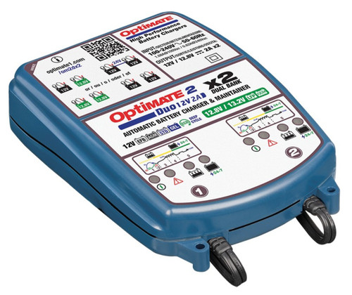 Tecmate OptiMate 2 DUO x 2 Bank 12V/12.8V 2A Battery Charger/Maintainer (TM-571)
