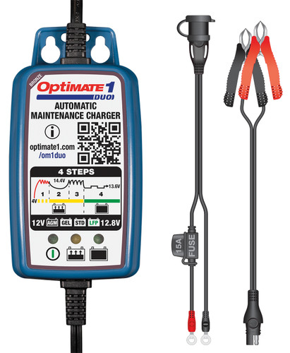 Tecmate OptiMate 1 DUO 12V/12.8V 0.6A Battery Charger/Maintainer (TM-409)